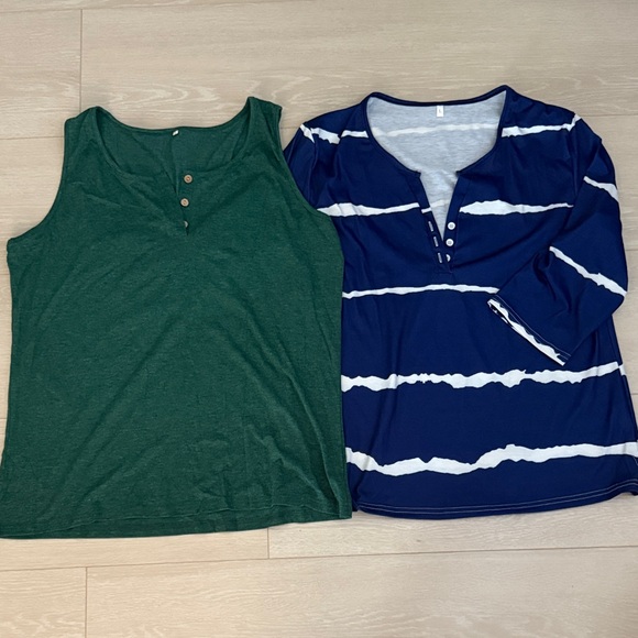 Tops - ✨ Green Tank Top and Stylish Blue Striped Top Bundle of 2